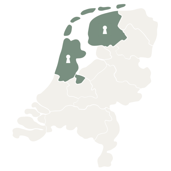 Kaart van Nederland met bezette provincies Friesland en Noord-Holland MakelaarsContent